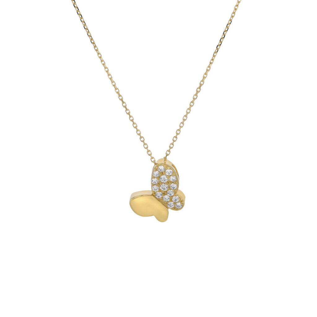 9Y Butterfly with CZ Necklace on Trace Chain