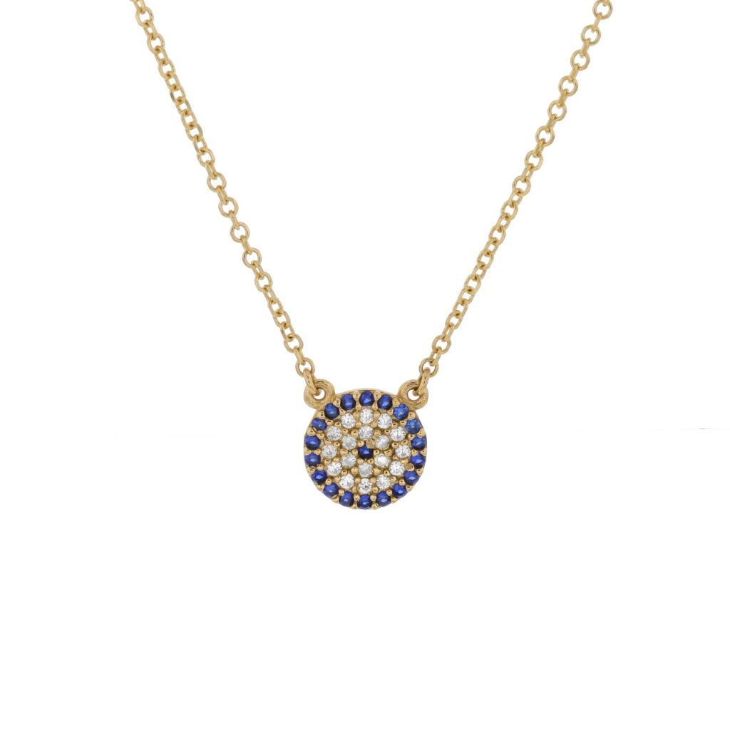 9K Round CZ Blue Eye Necklace