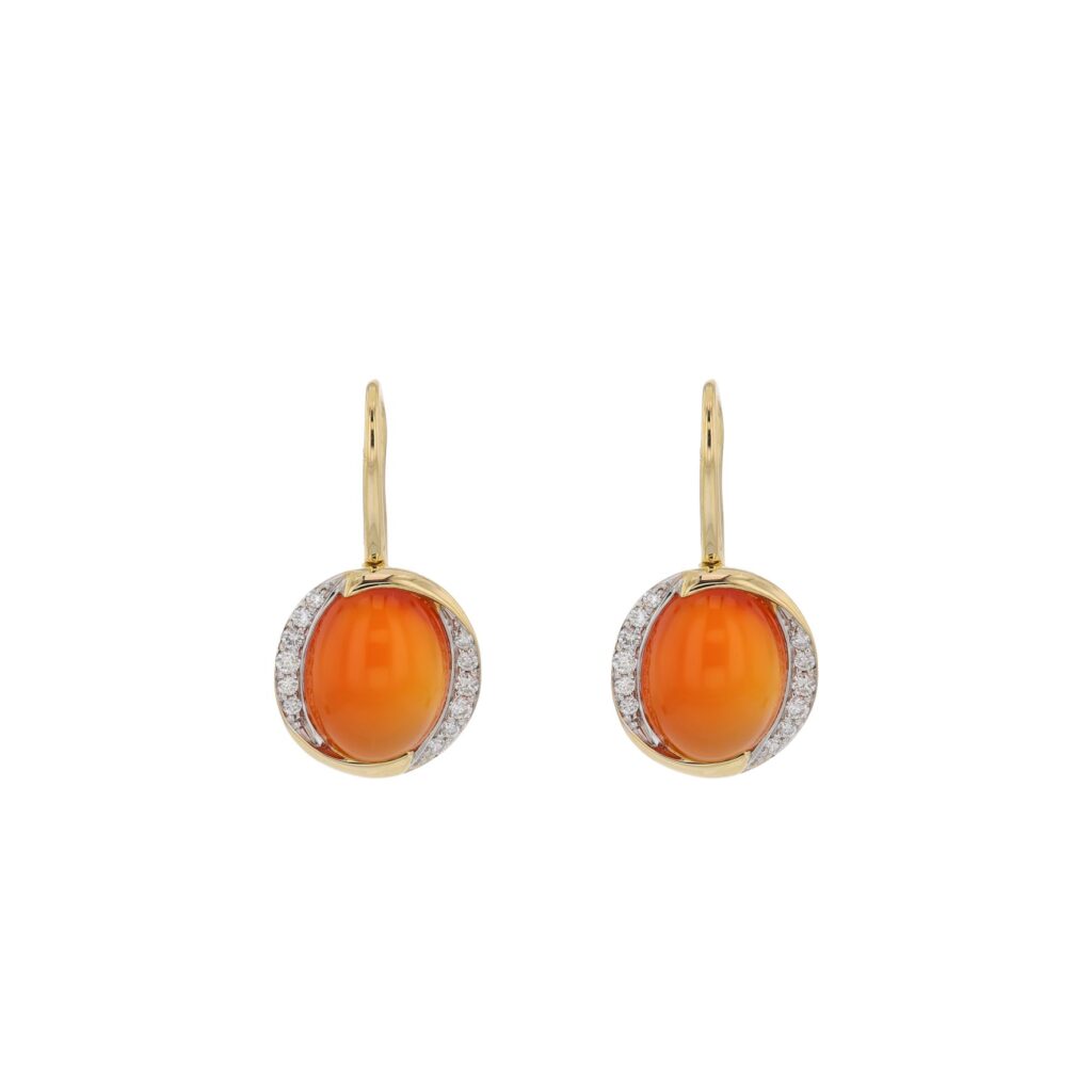 18K Carnelian  with 24 Diamond=.20ct hook earrings