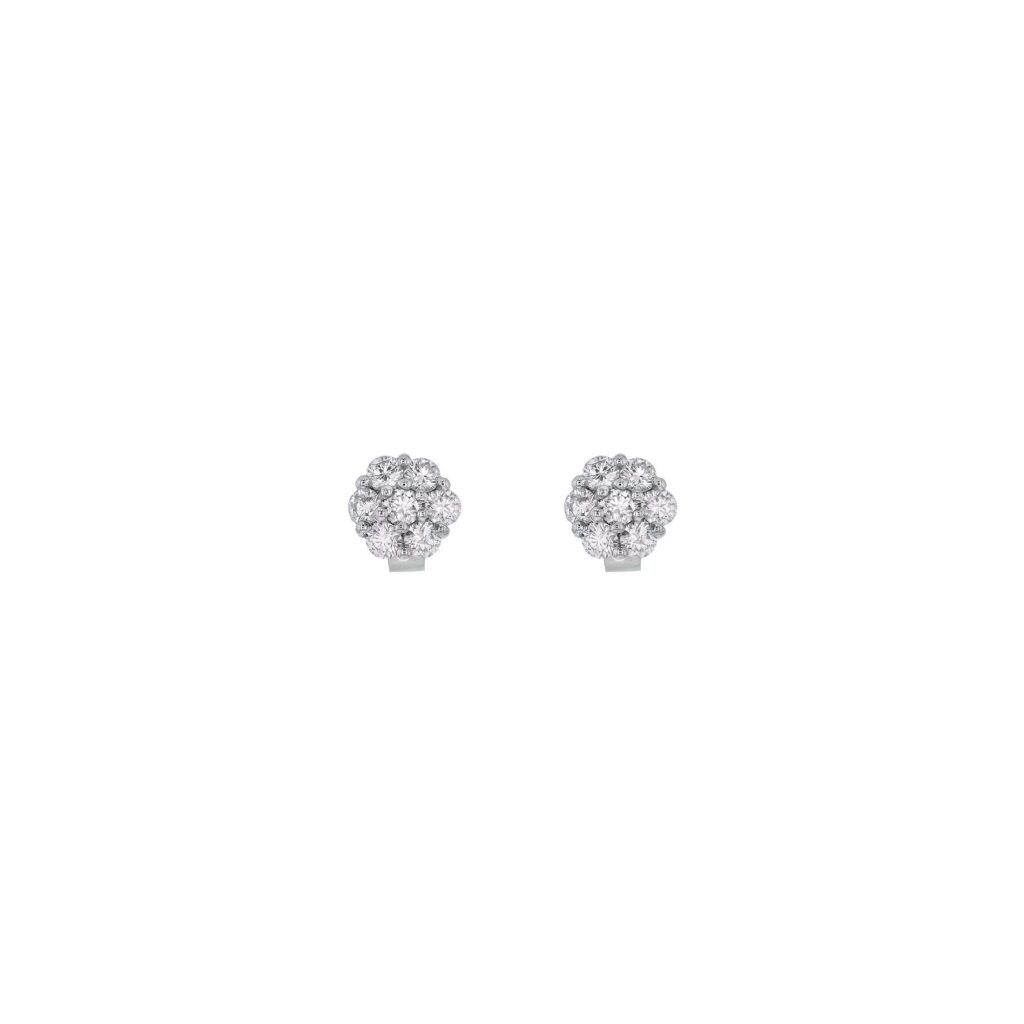 18K Diamond flower 14D=.60ct studs D/SI1