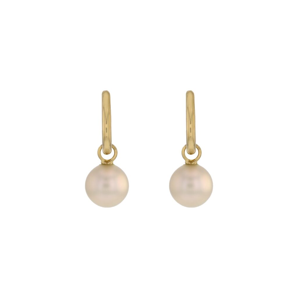 18K 10mm Round South Sea Pearls on plain gold Huggies