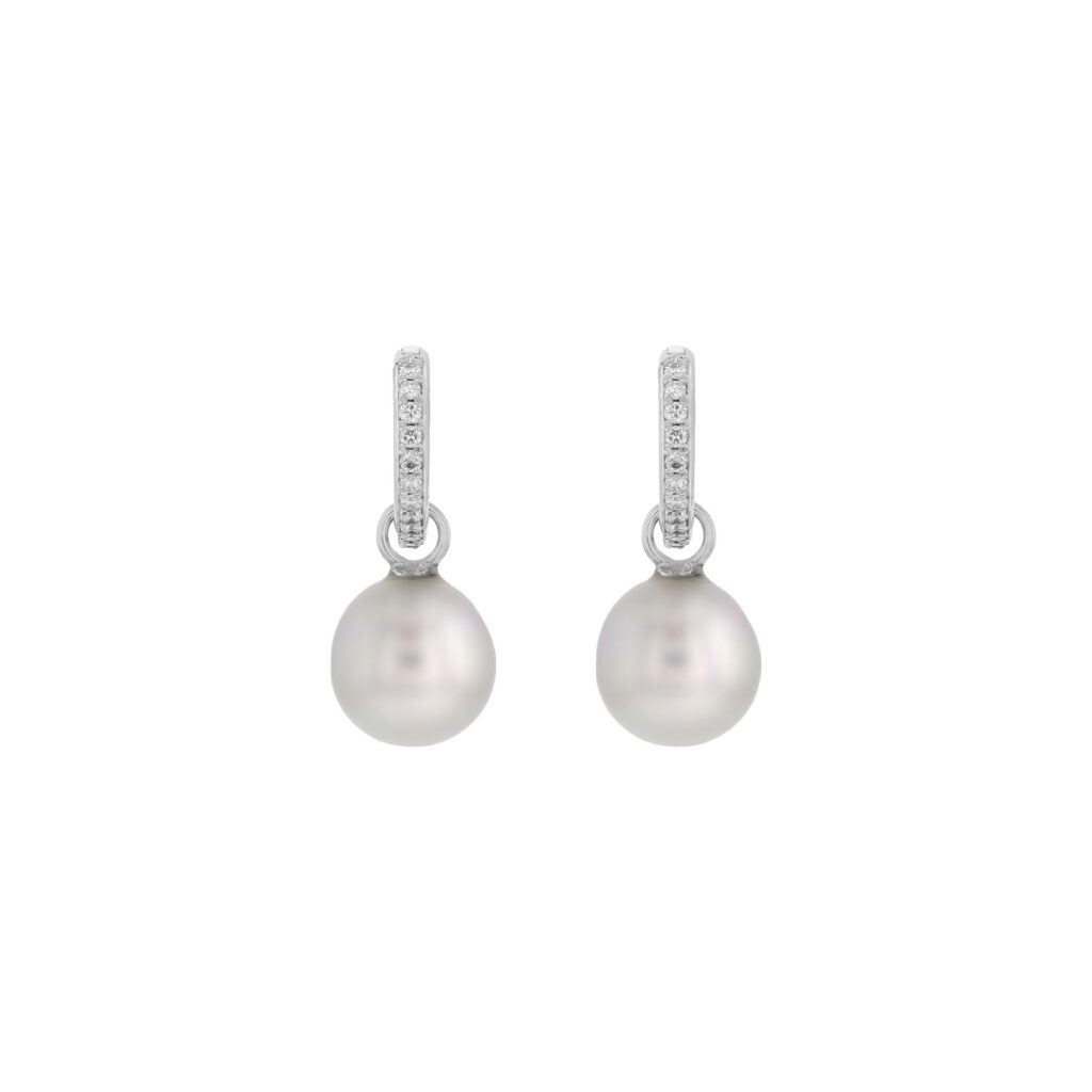 18K 10mm Round South Sea pearls on Diamond Huggies