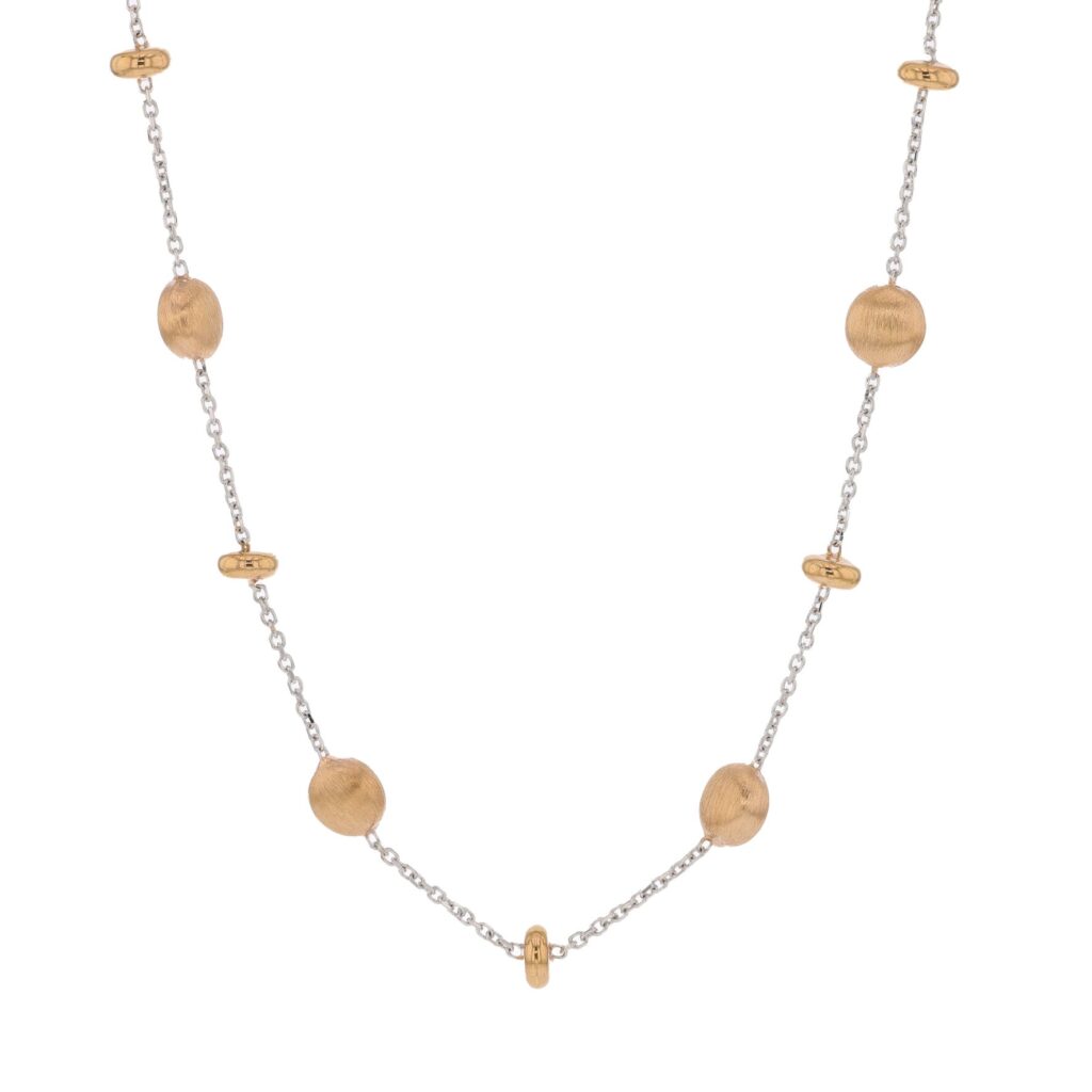 18K White gold trace chain with satin finished Rose gold Balls Necklace 42cm