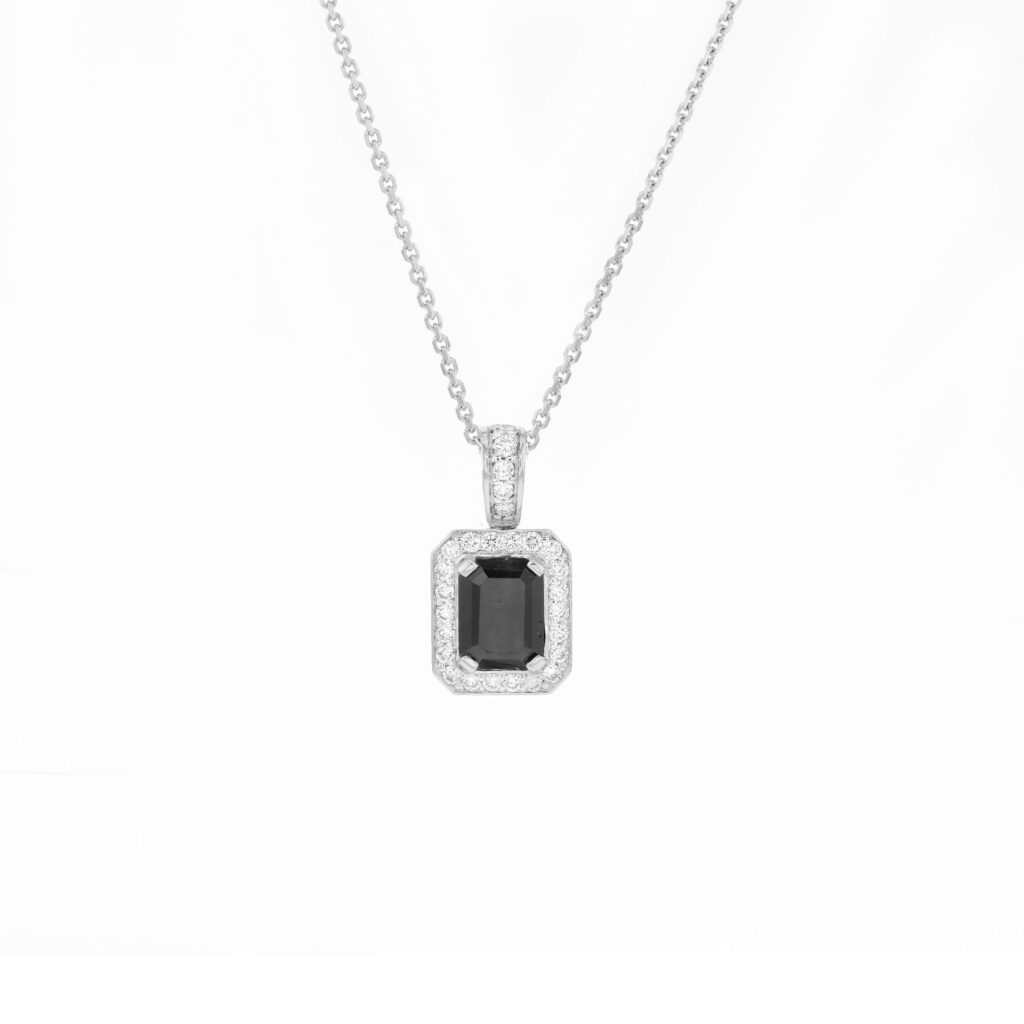 18K Emerald Cut Australian Sapphire Pendant with 27 Diamonds=.27ct