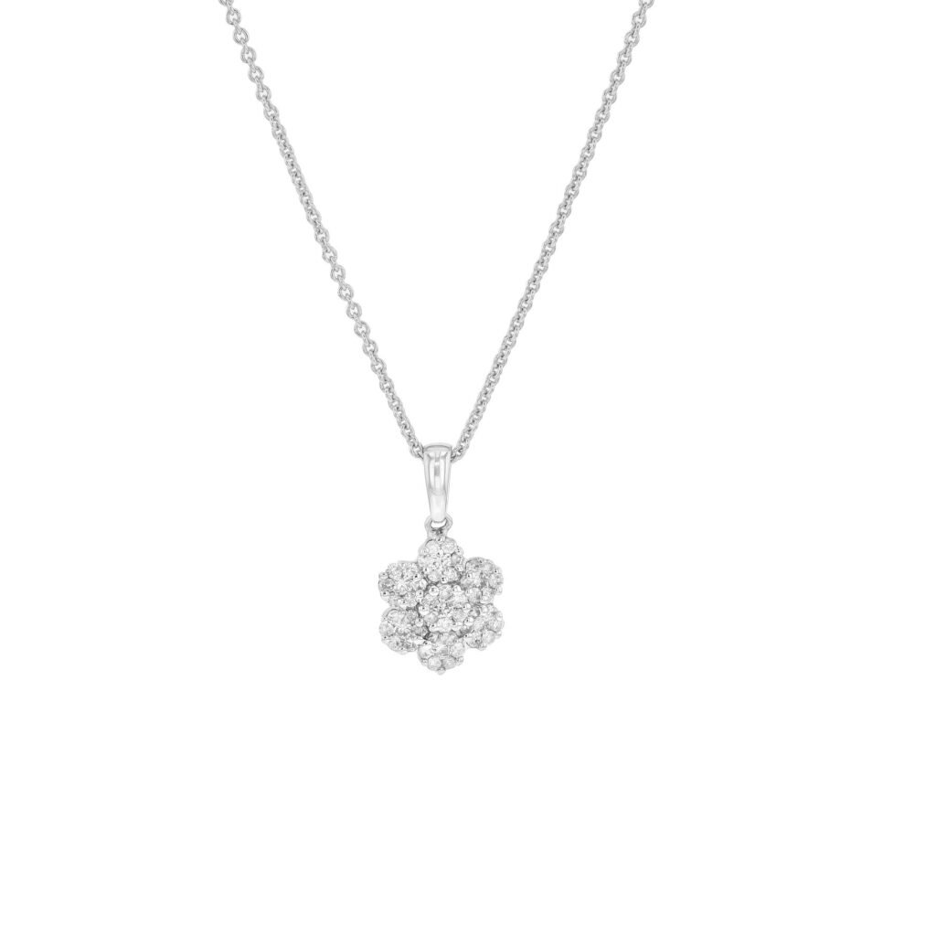 9K Diamond cluster Flower Pendant with 49Diamonds=.34ct