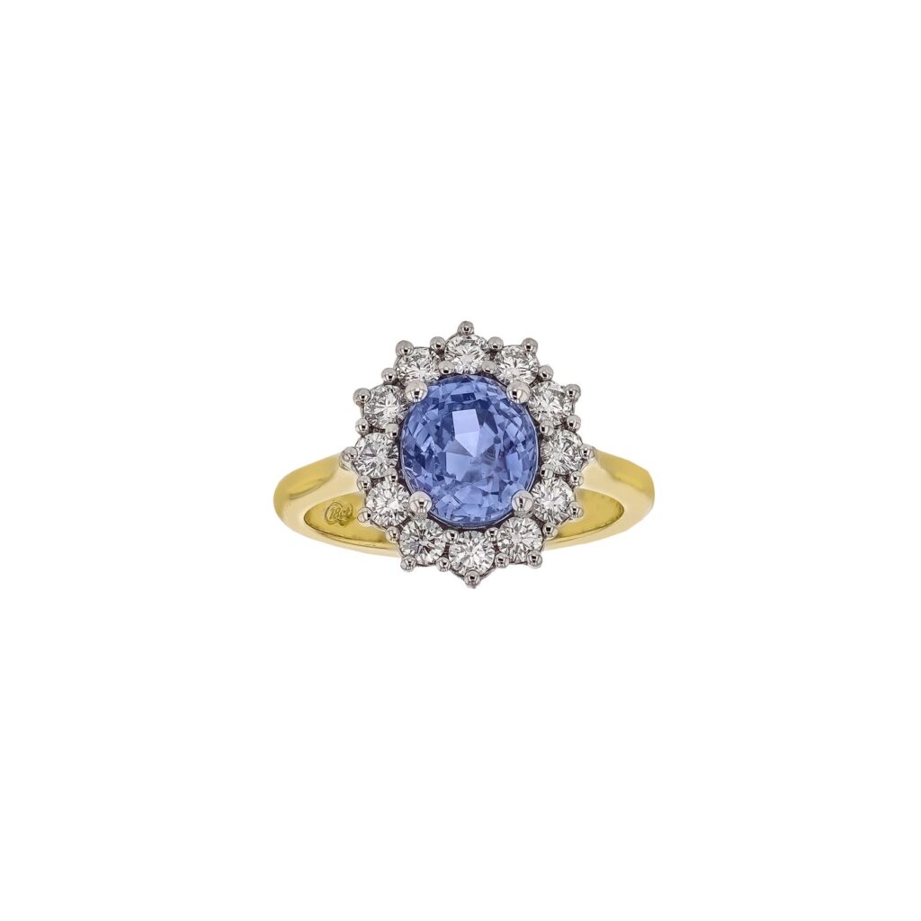 18K Sapphire & Diamond Ring, Sapphire=.80ct 36Diamonds=.08ct