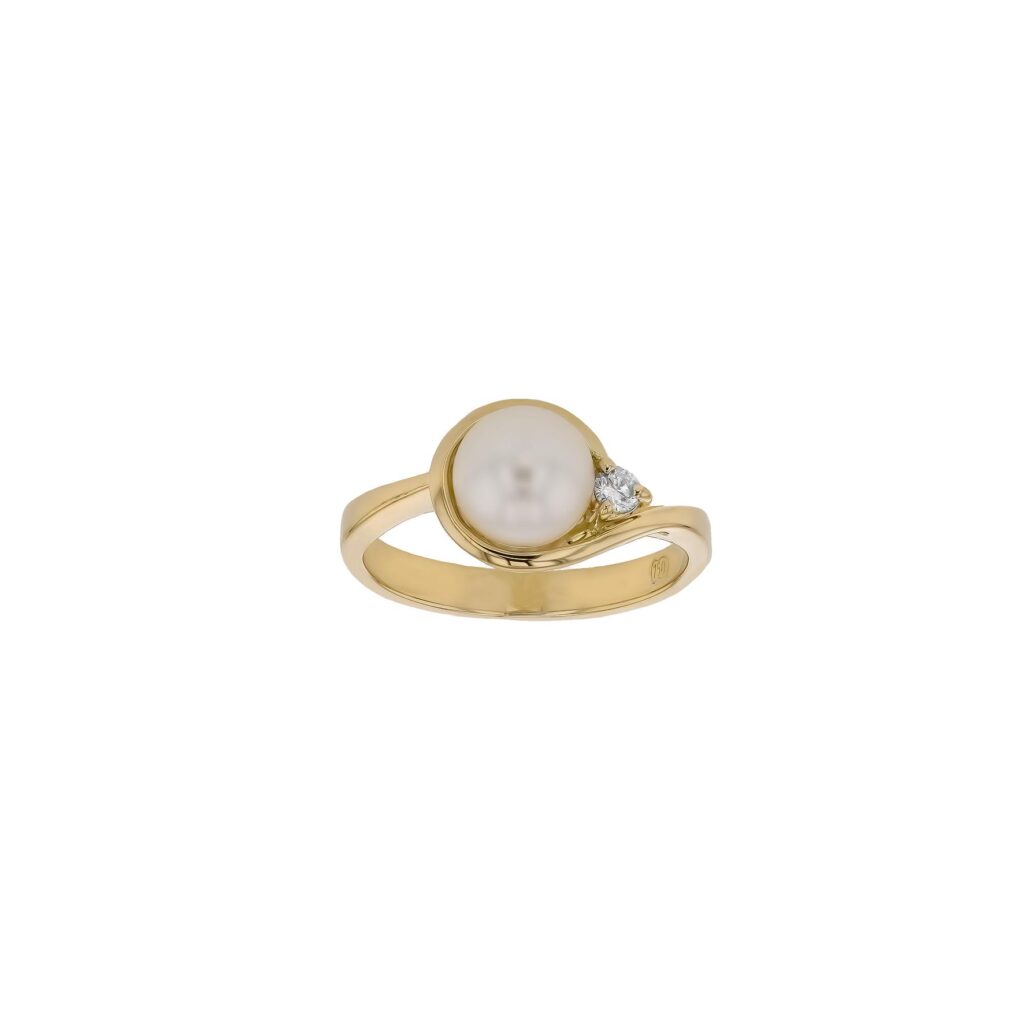18K 7.5mm Akoya Pearl & Diamond Ring