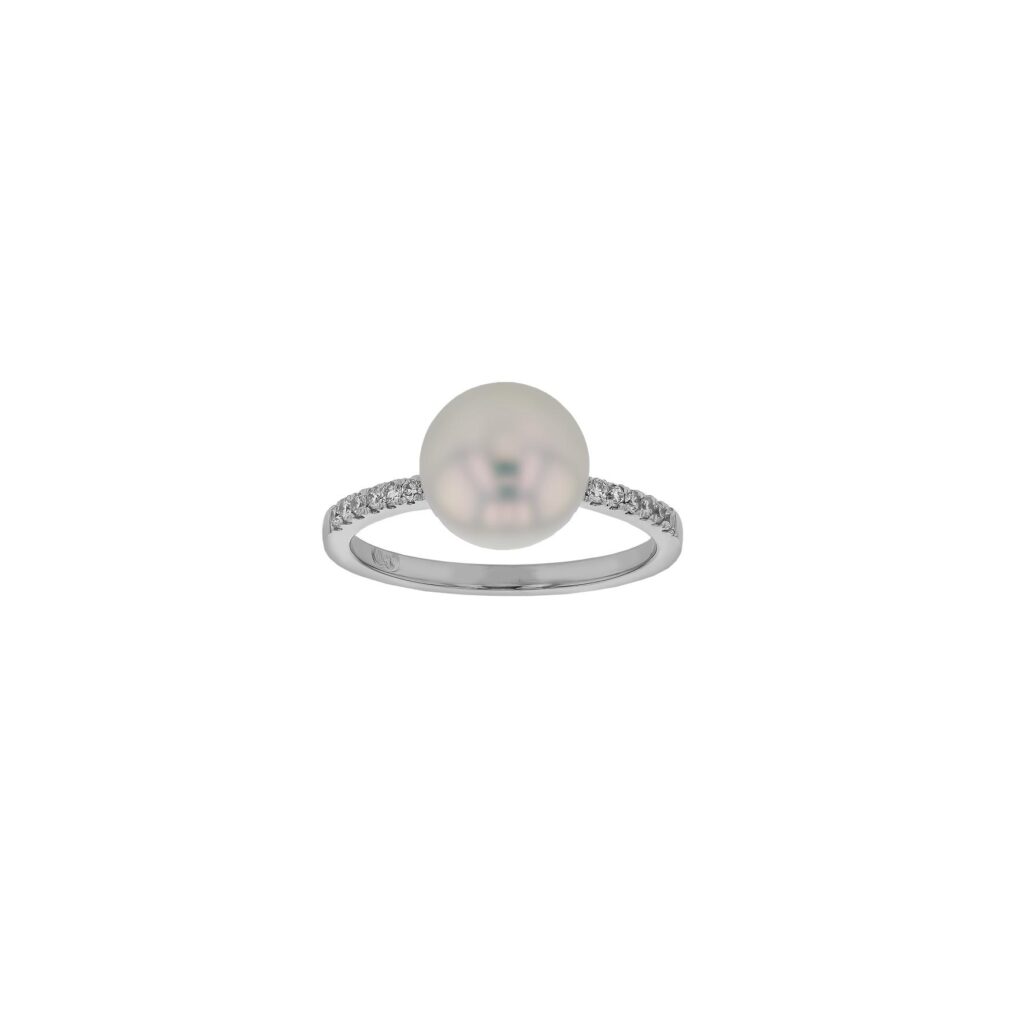 18K 9mm South Sea Pearl Ring with Diamonds=.14ct
