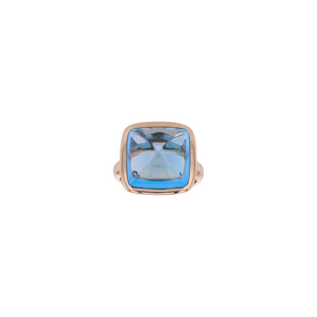 18K Pyramid Cut Blue Topaz Ring