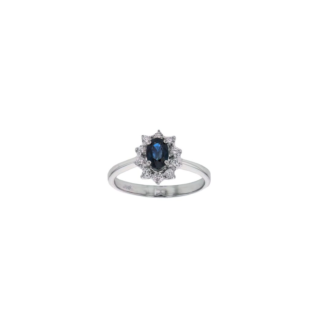 18K .47CT oval Sapphire ring with Halo of 10Diamonds=.25ct