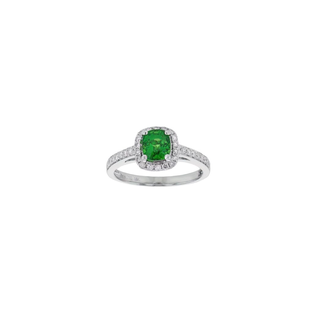 1.37ct Tsavorite Garnet Ring with Halo and shoulder Diamonds=.50ct