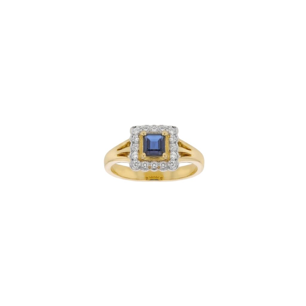 9K .60ct Sapphire Ring with halo of 16Diamonds=.19ct