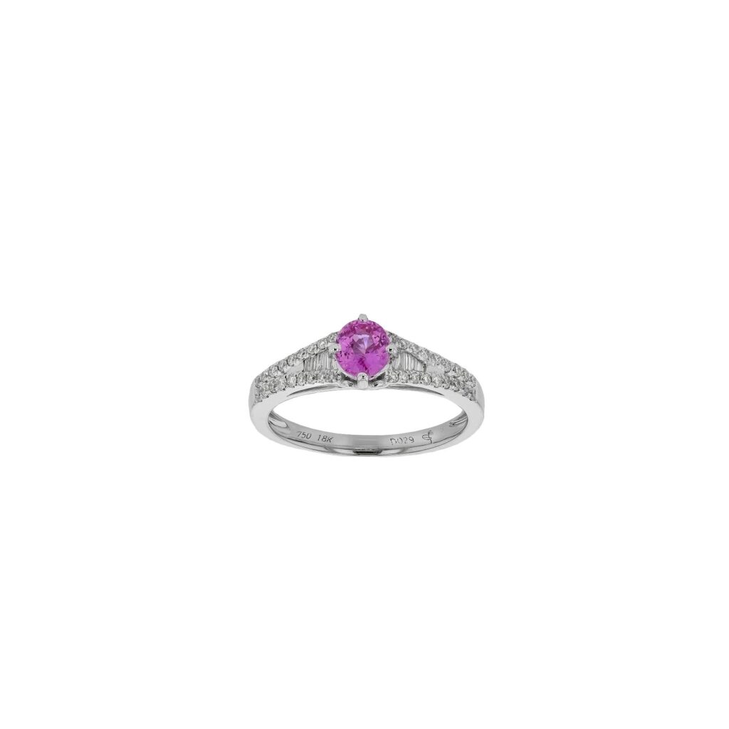 18K Round Pink Sapphire and Diamond Ring=.62ct