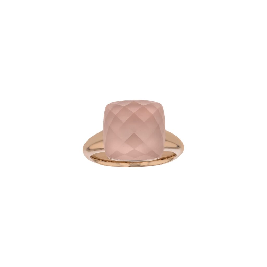 18K Check cut Square Rose Quartz
