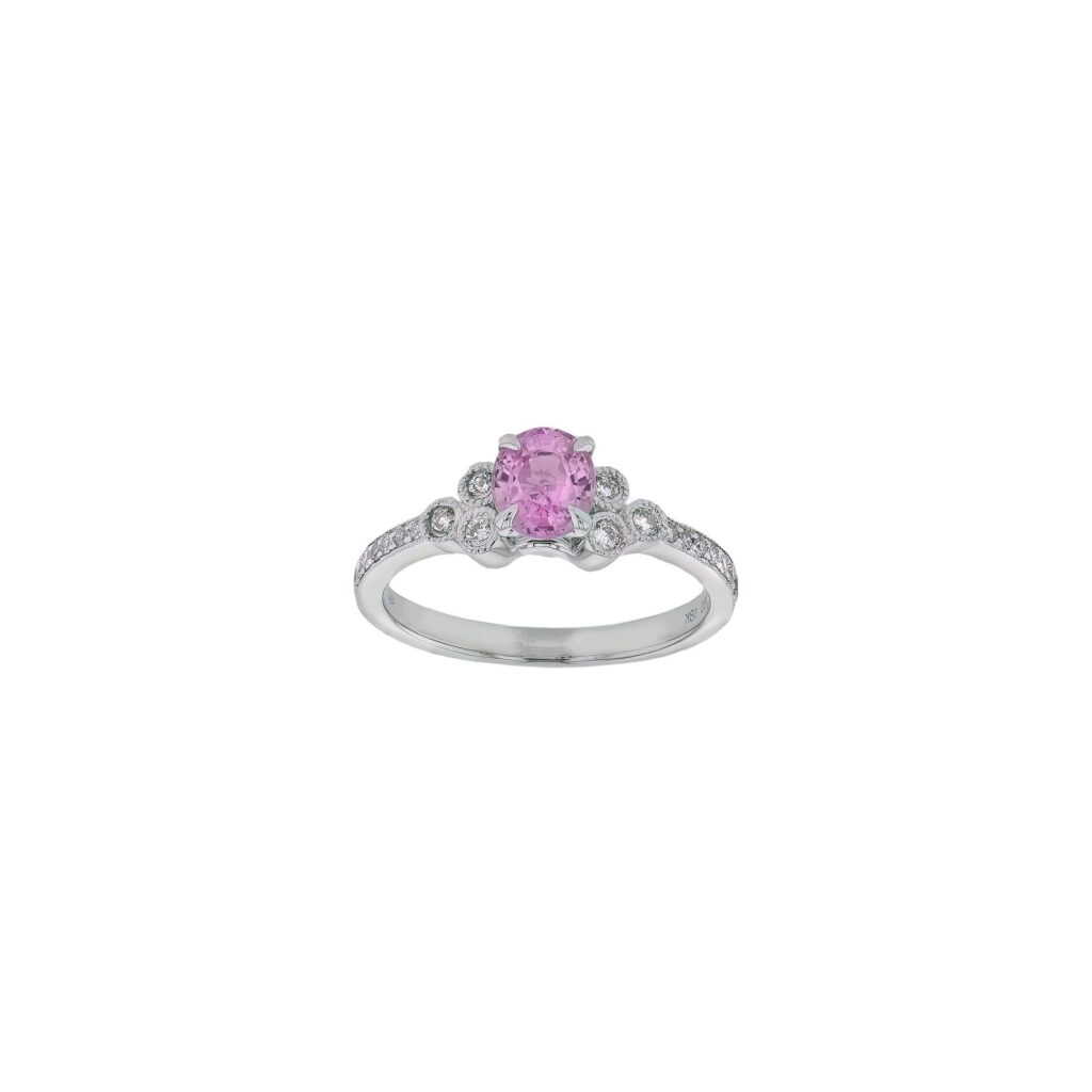 18K .90CT Pink Sapphire & Diamond Ring with 22D=.22ct