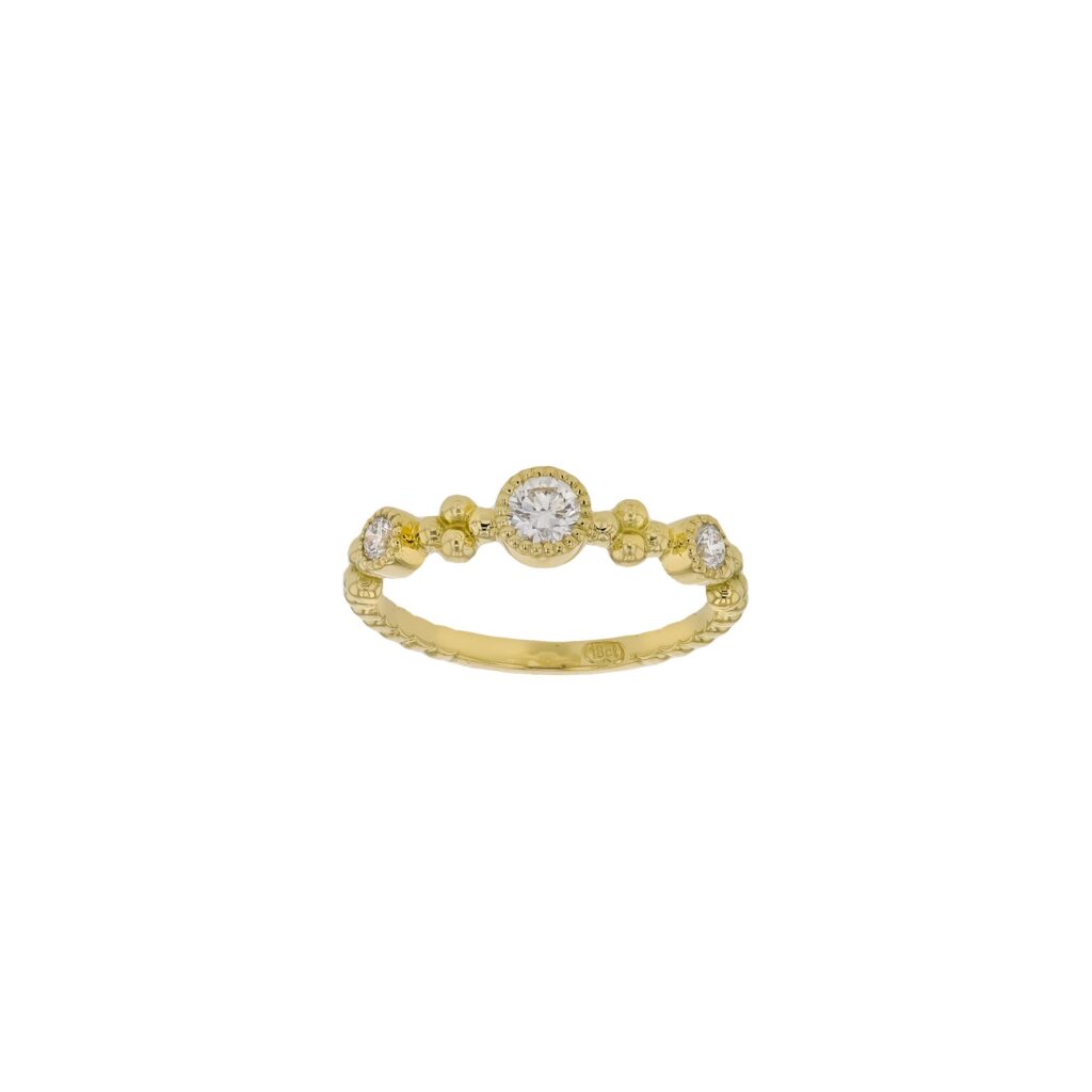 18K Bubble Diamond Ring with Centre=.20ct and sides=.20ct
