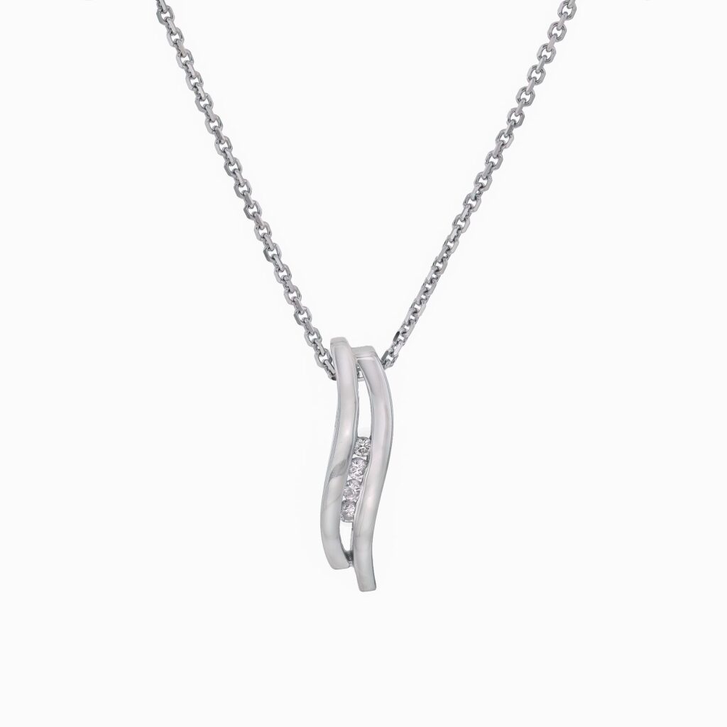9K 4 Diamond Wave Pendant