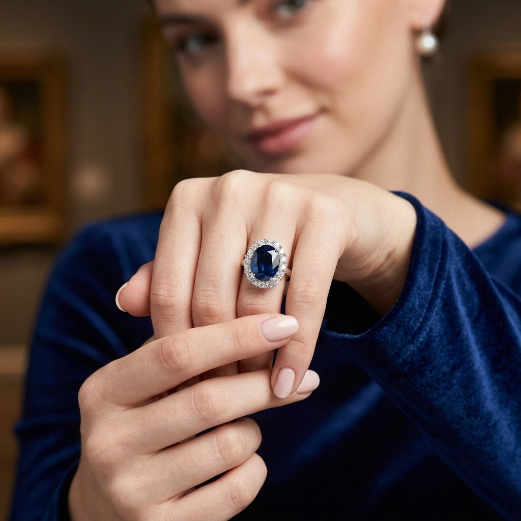 18K 6CT Oval Sapphire Ring with 16Diamond=1.3ct DE/SI1 Alternate View