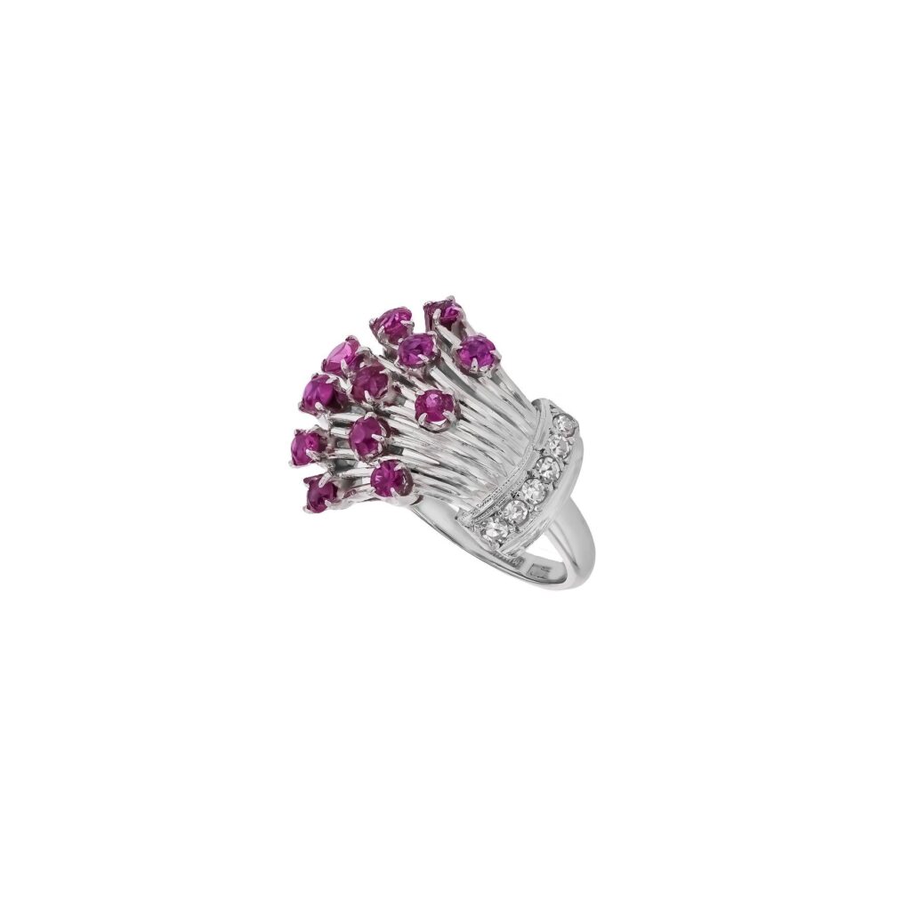 18W/Platinum with 12Pink Sapphire and Diamond Ring