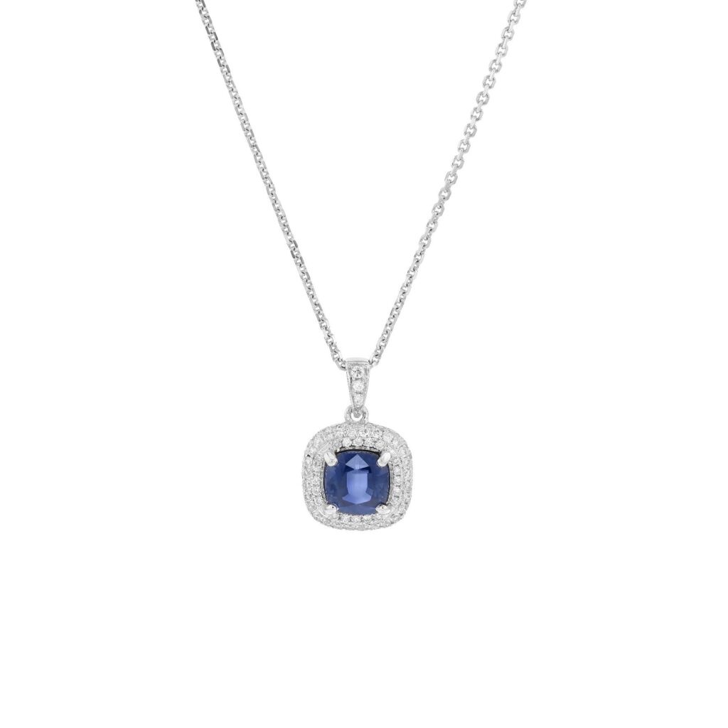 18K 1.7ct no Heated treated Sapphire Pendant with Diamonds
