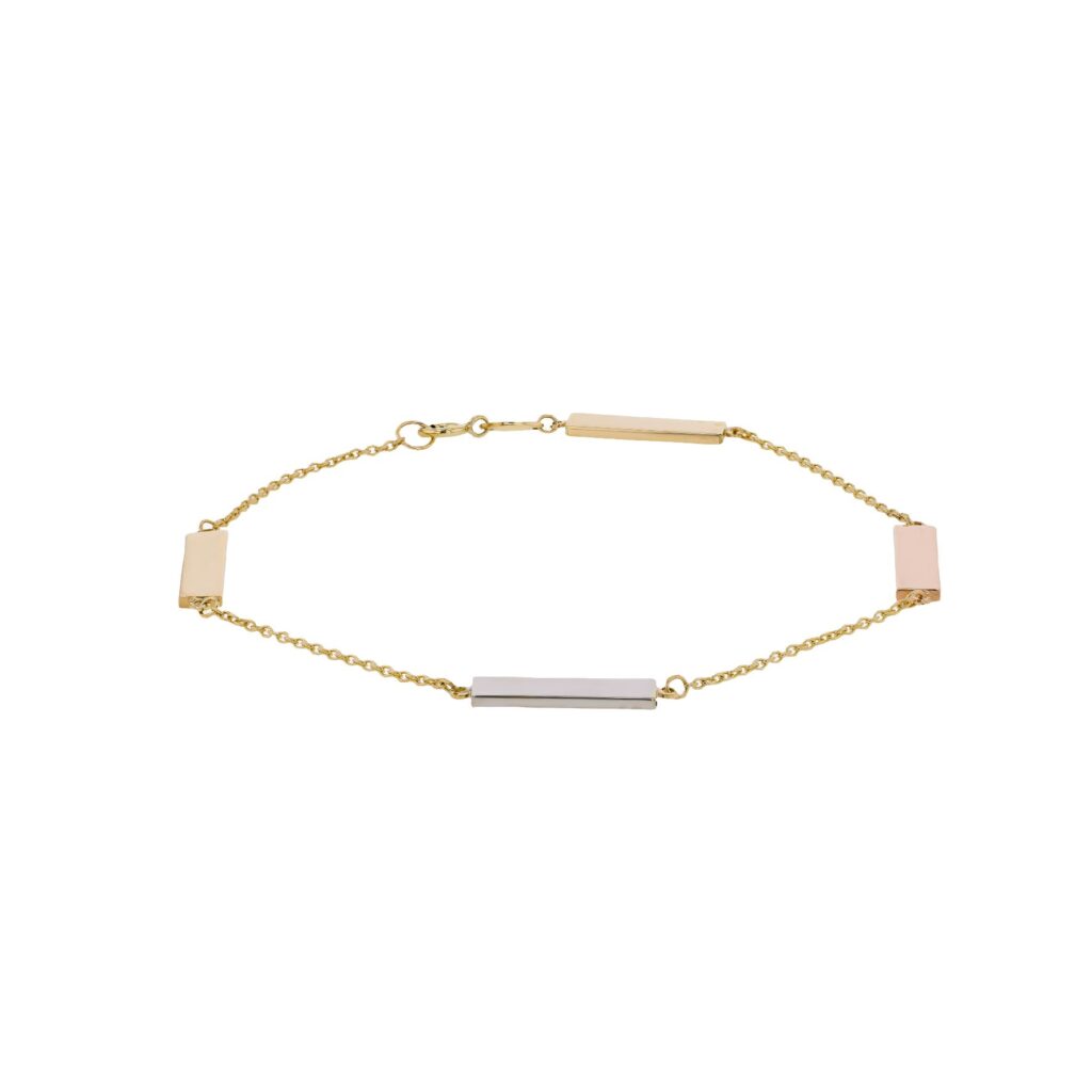 9K 3 Tone bar Bracelet with chain