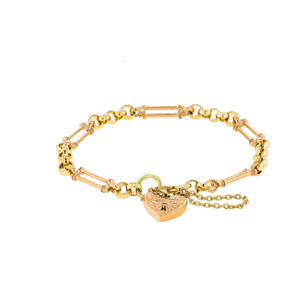 9K Solid Square Oblong/Round links with heart Locket Bracelet