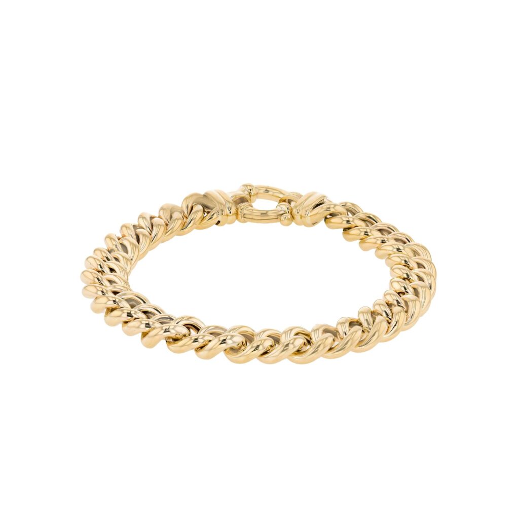 9K Solid Round Curb Bracelet with Bolt Clasp