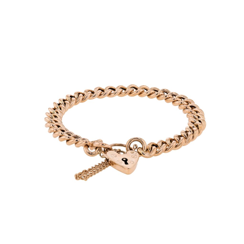 9K Hollow Round Curb Bracelet with Padlock/saftey chain