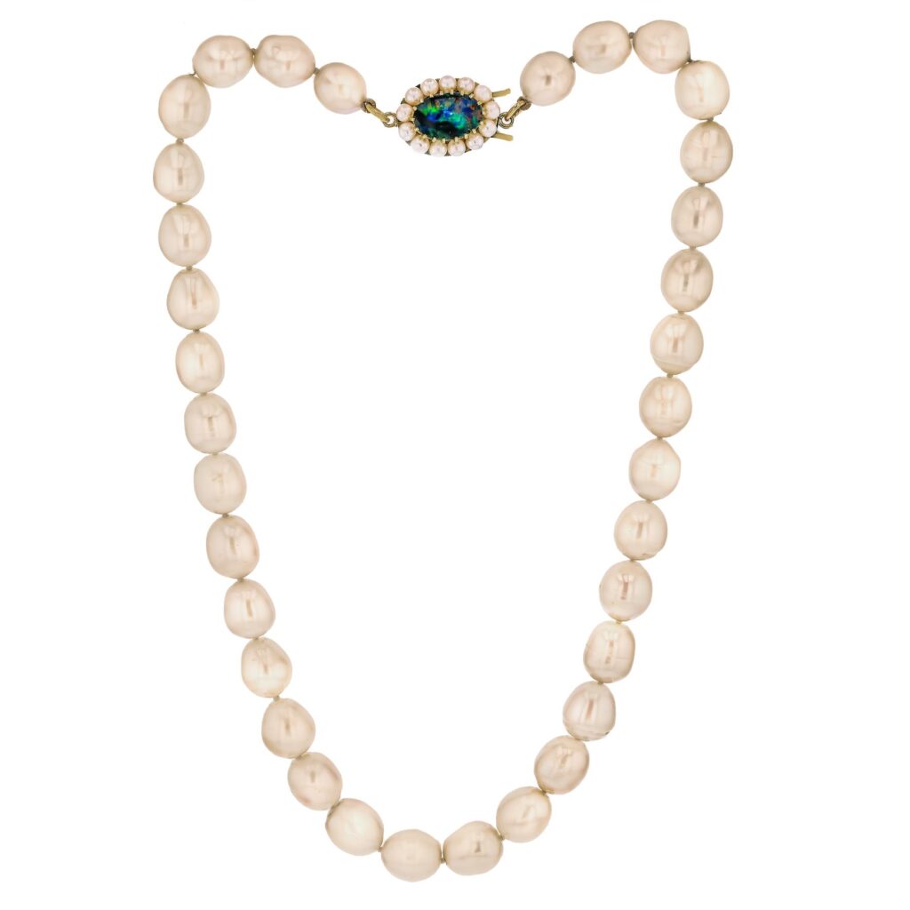 18K 10-10.5mm Fresh Water Pearl Strand with Opal/Pearl Clasp